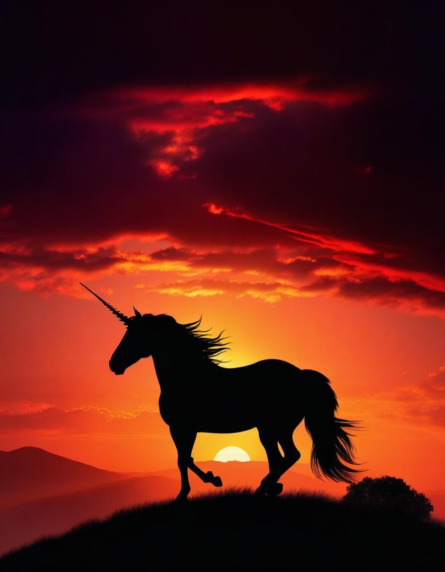 Unicorn Silhouette at Sunset: Digital Matte Painting