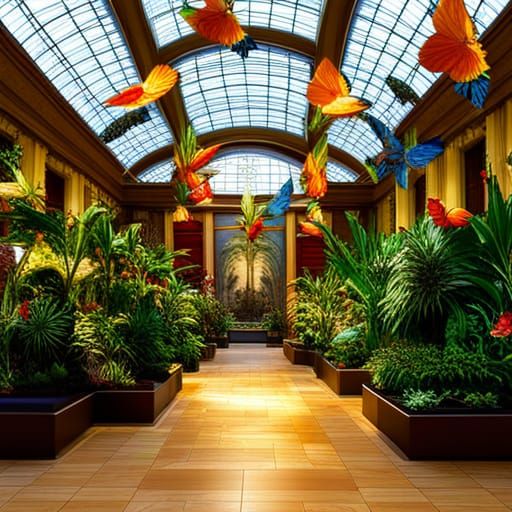 Hyperrealistic Tropical Butterfly Museum Hall