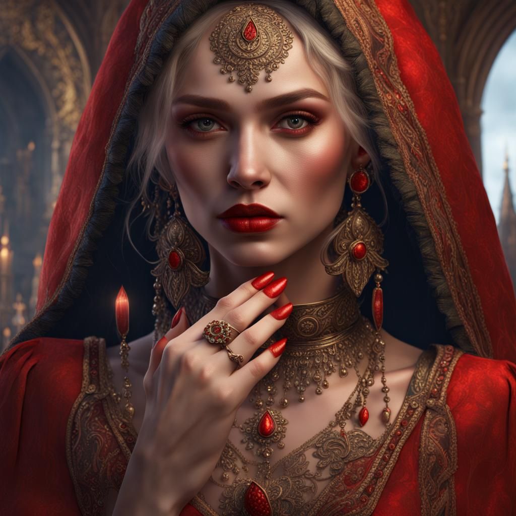 Portrait of Young Woman with Red Nails