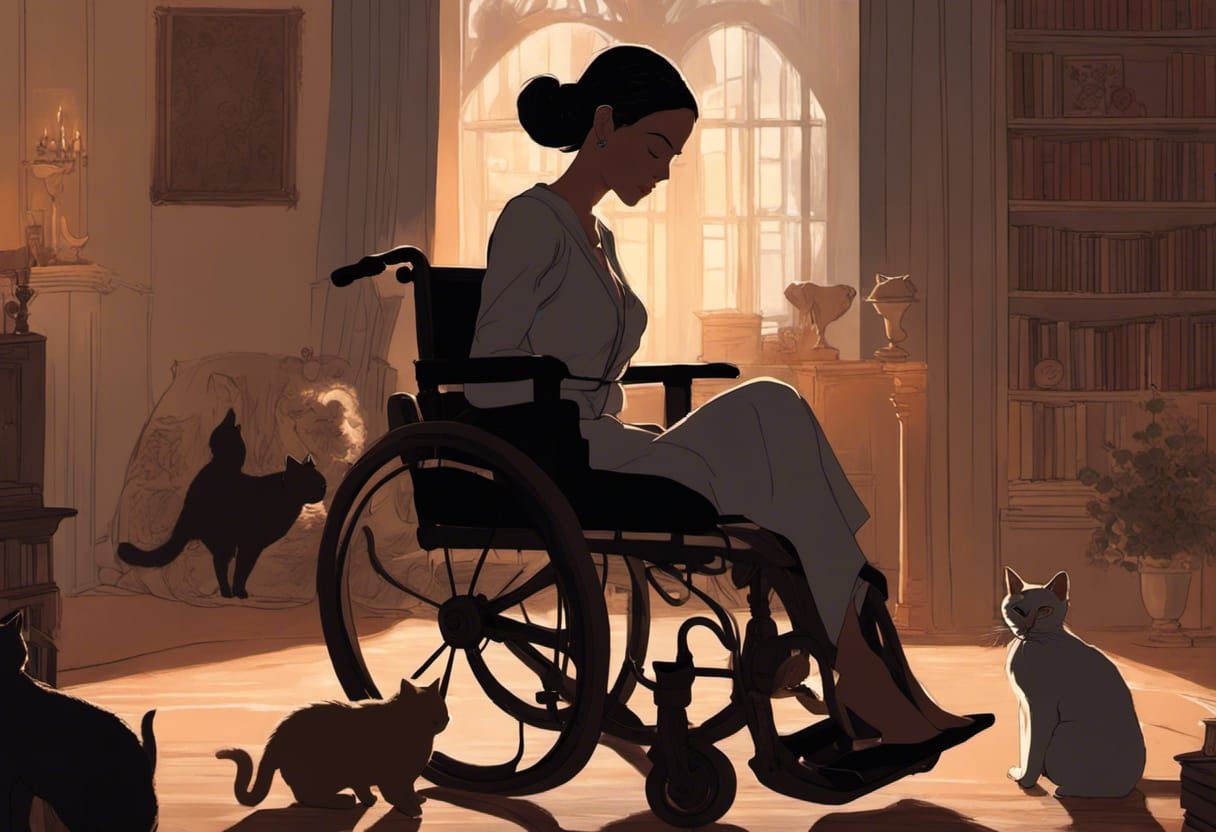 Girl in Wheelchair with Cats in Gothic Style