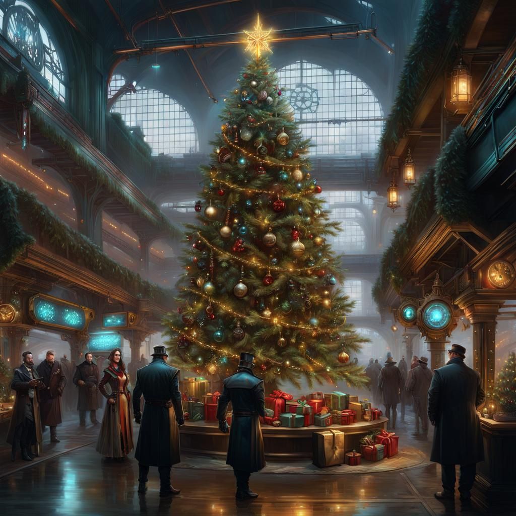 Cyberpunk Steampunk Christmas Tree with Cybernetic Enhanceme...