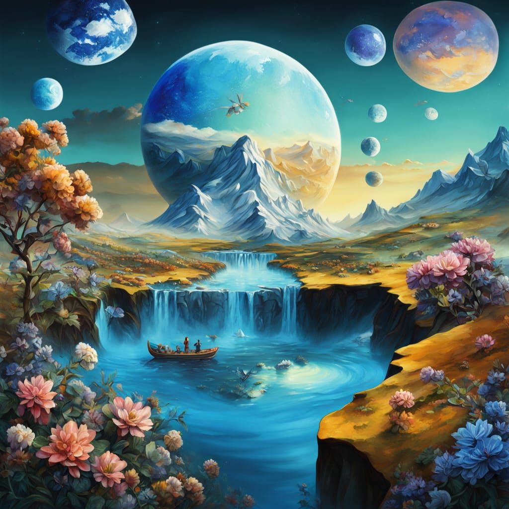 Earth in Surrealist Cosmos: Oil and Gouache