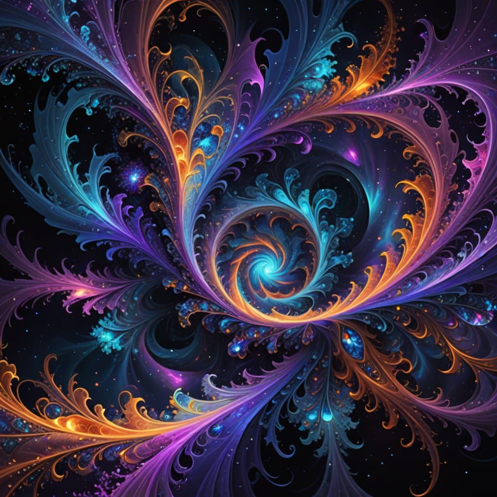 Celestial Fractal Vortex in Vibrant Oil Painting Style