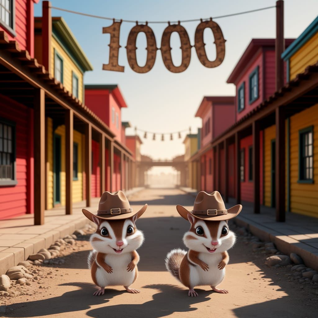 Chipmunks in Cowboy Hats in Wild West Town