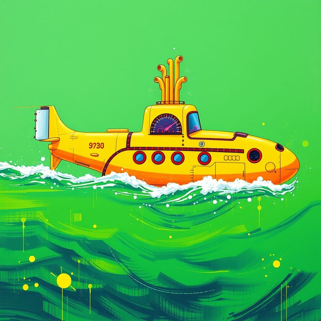 Yellow Submarine in Vibrant 80s Anime Style