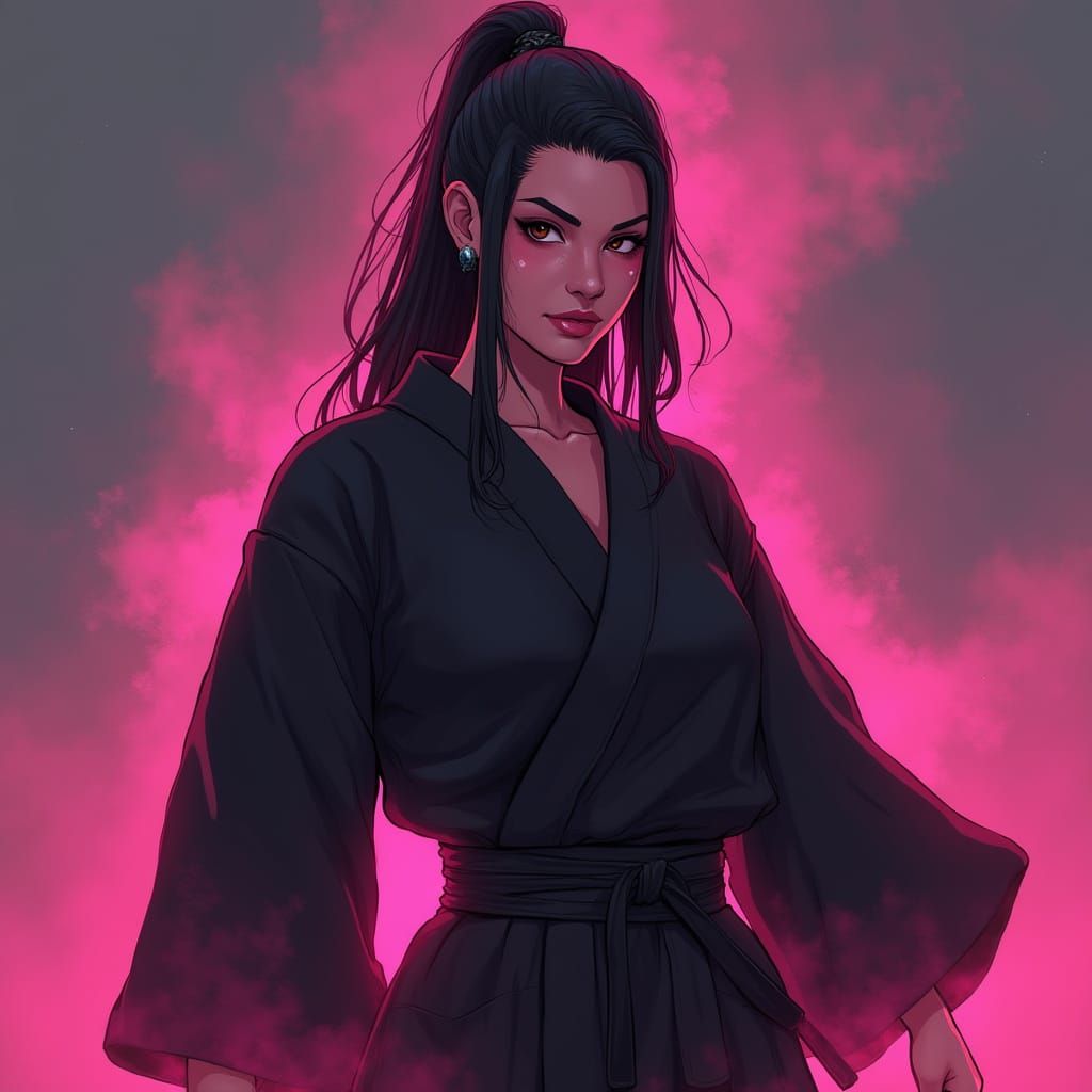 Pink-Skinned Jujutsu Sorcerer in Digital Art Style