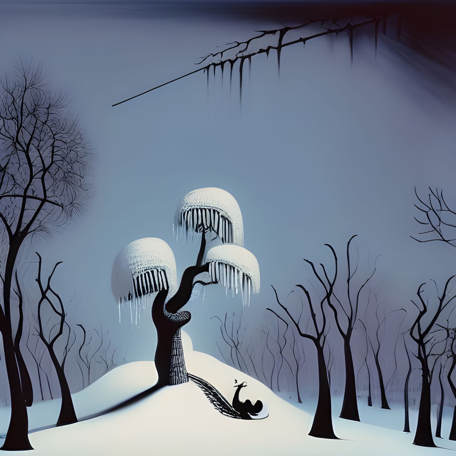 Winter Dream Painting in Surreal Expressionist Style