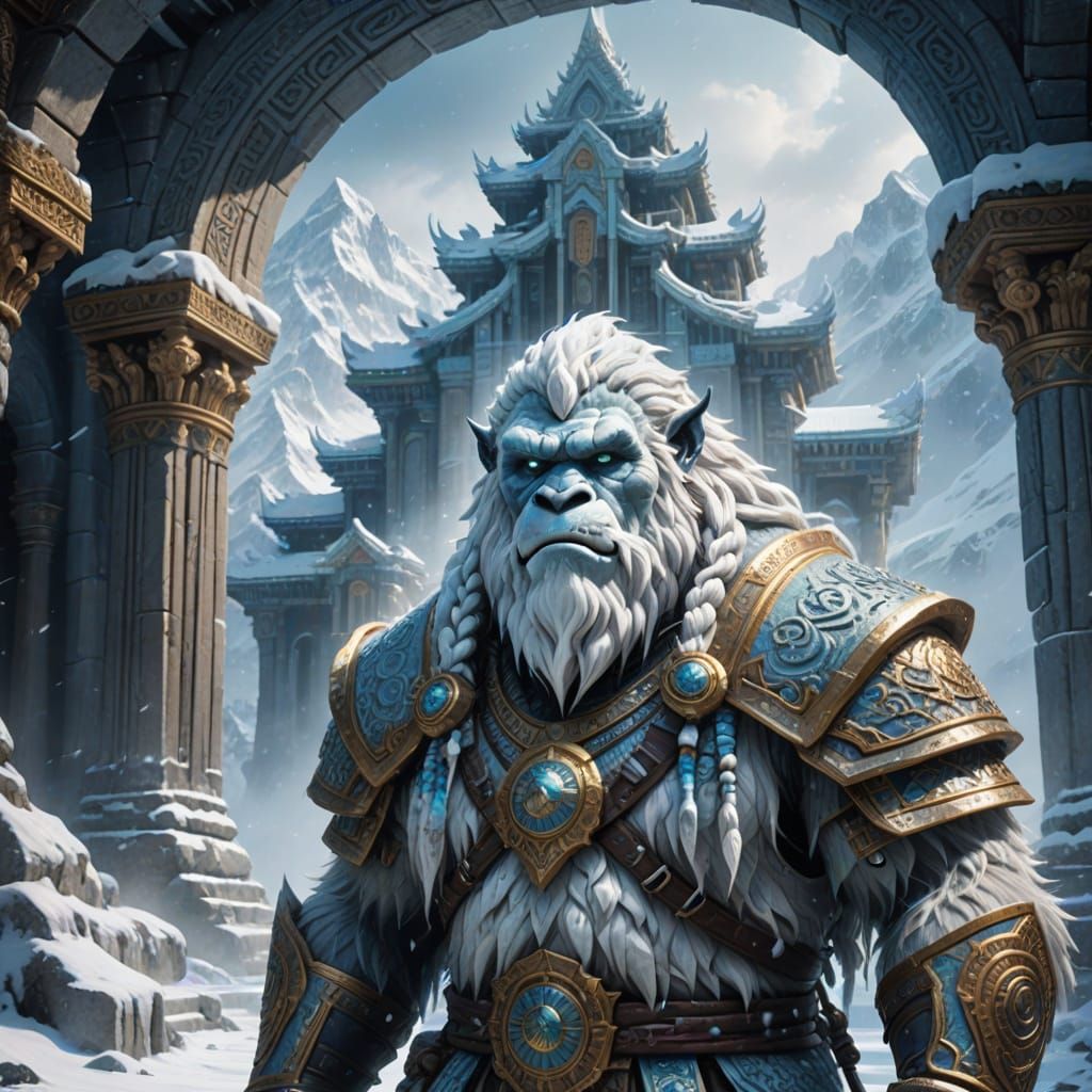 Regal Yeti Warrior in Icy Temple