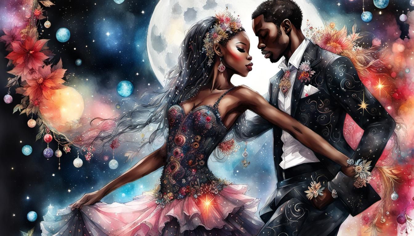 Romantic Mixed Media Collage of Dancing Couple