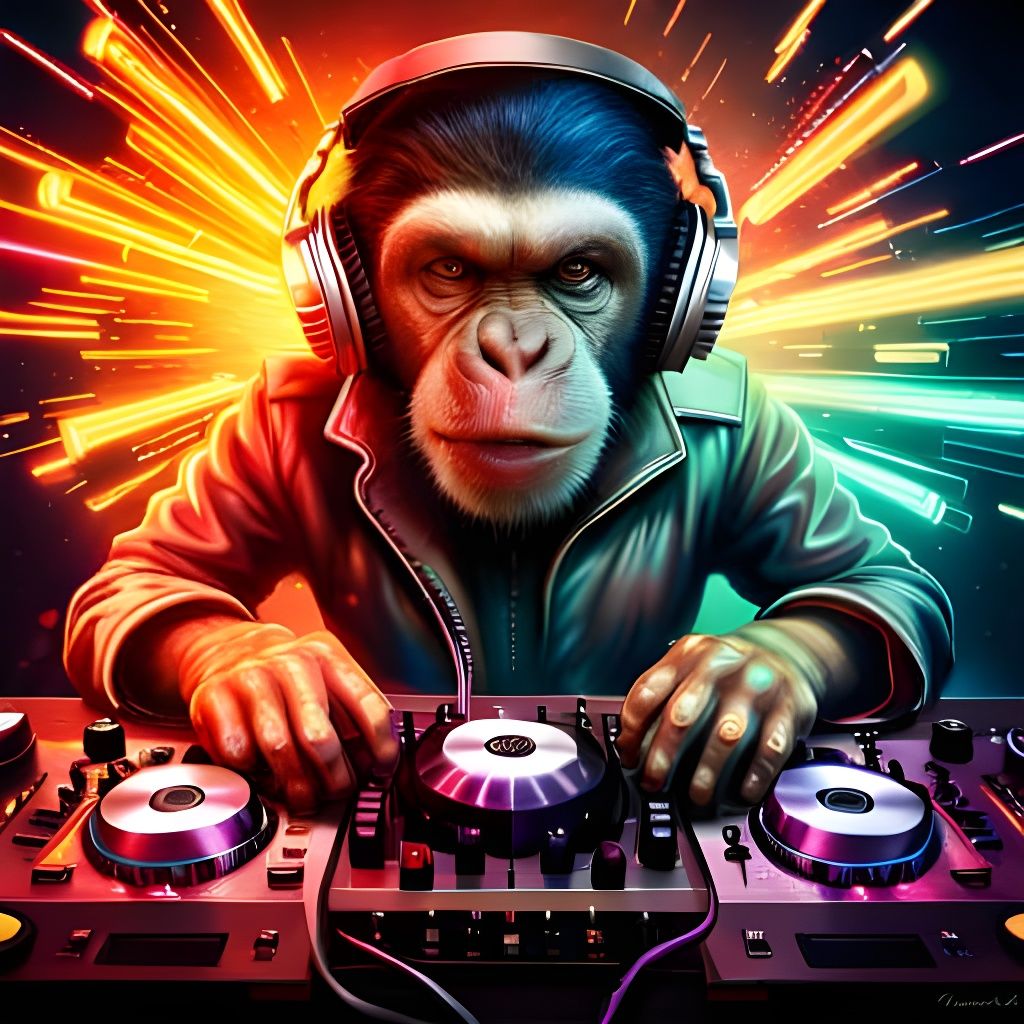 Cool DJ Chimpanzee Portrait in Hyperrealistic Style