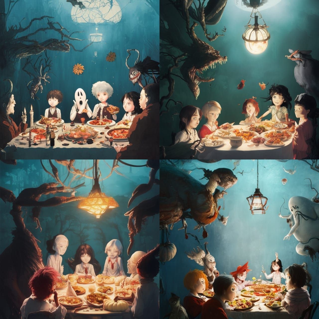 Ghosts' Thanksgiving Feast: A Vibrant Horror Illustration