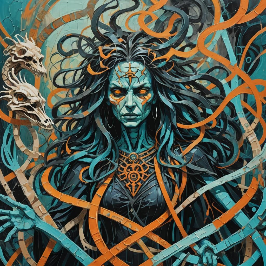 Abstract Expressionist Witch in Closet With Medusa