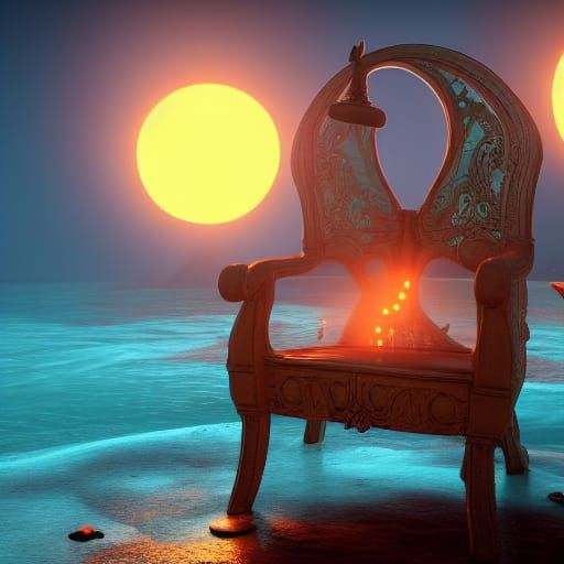 Glowing Beach Sunset with Abandoned Chair