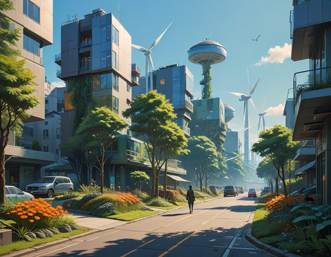 Eco-Friendly Cityscape Blooms with Futuristic Optimism