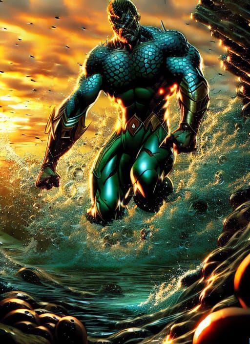 Aquaman in Apocalyptic Setting, Comic Book Art