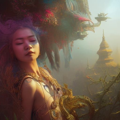 Regretful Goddess in Gustav Klimt Inspired Fantasy Art