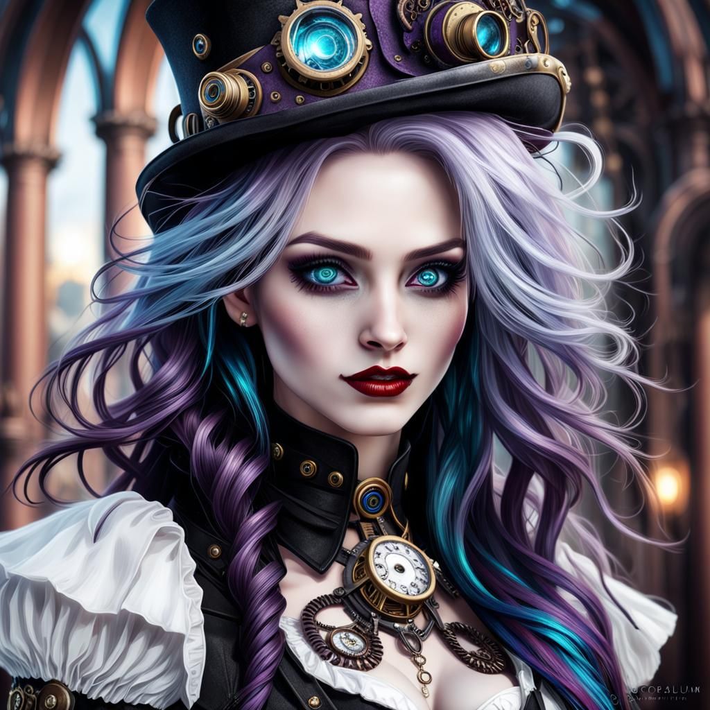 Gorgeous Goth Steampunk Girl with Purple Hair