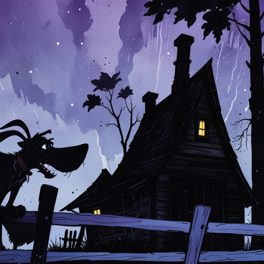 Classic Cartoon Dog Stands Guard in Louisiana Swamp at Dusk