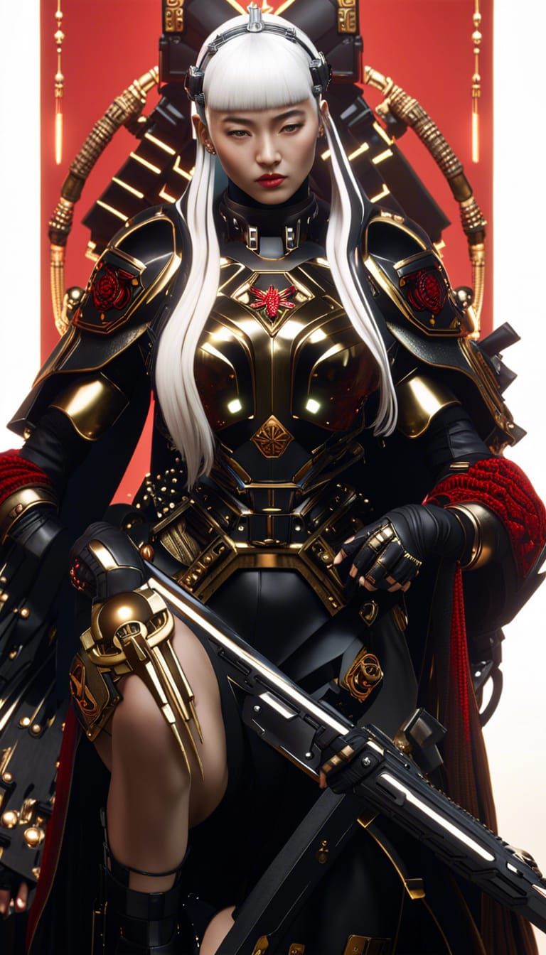 Korean Idol in Cyberpunk Power Armor, Hyperrealistic