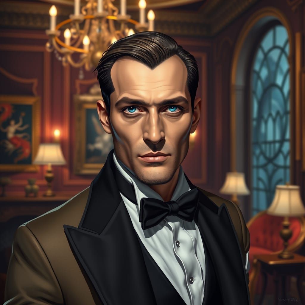 Mystical Man in Dimly Lit Ornate Room