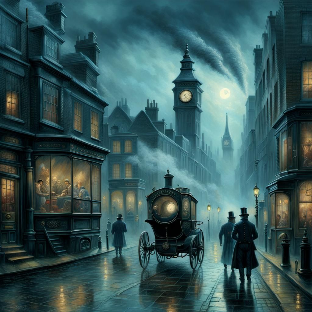 Misty London Street Horror in Steampunk Style