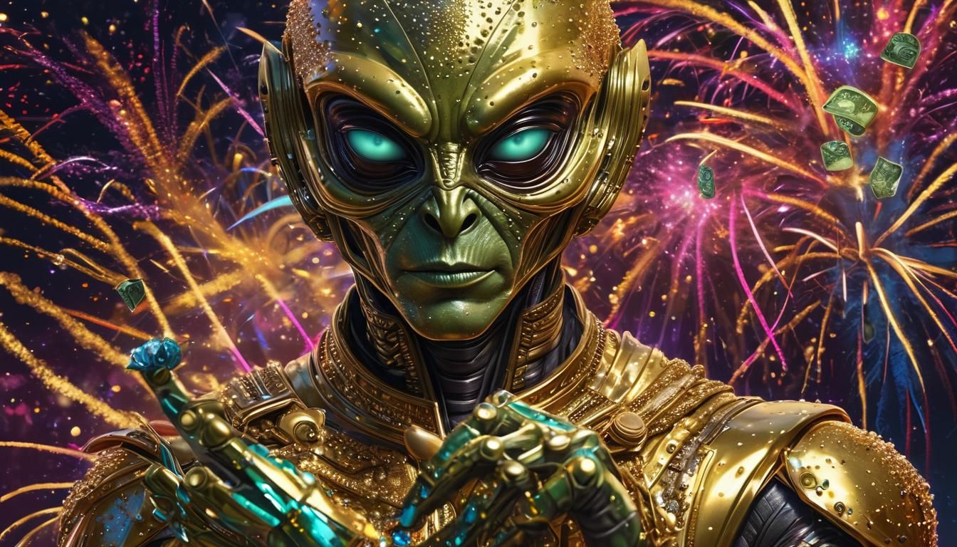 Alien in Gold Spacesuit with Jewels: Pop Art Portrait