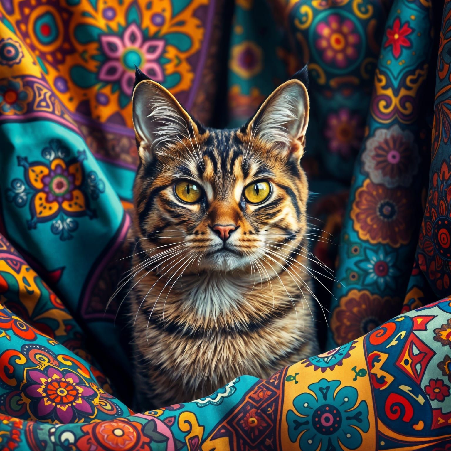 Elegant Havana Brown Cat Embroidered Masterpiece
