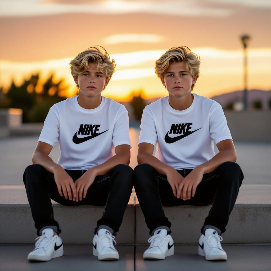 Blonde Twins in Nike Gear at Golden Hour
