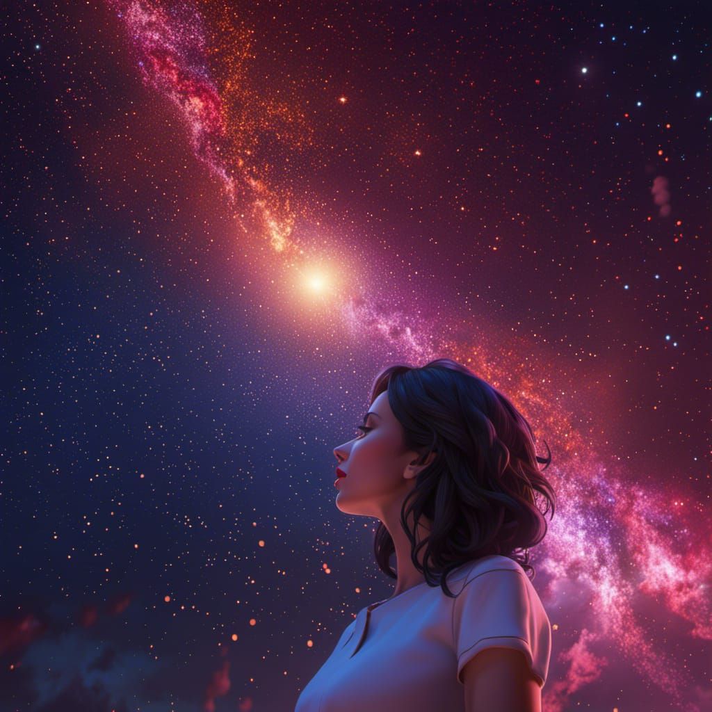 Magic Realism: Person Stargazing at Night Sky