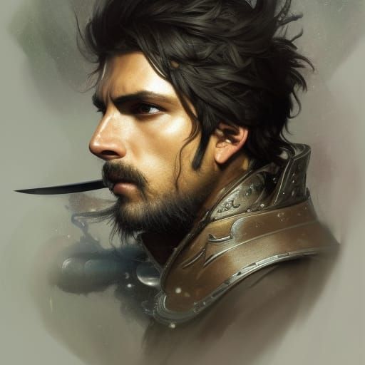 Handsome Musketeer Portrait in Art Nouveau Style