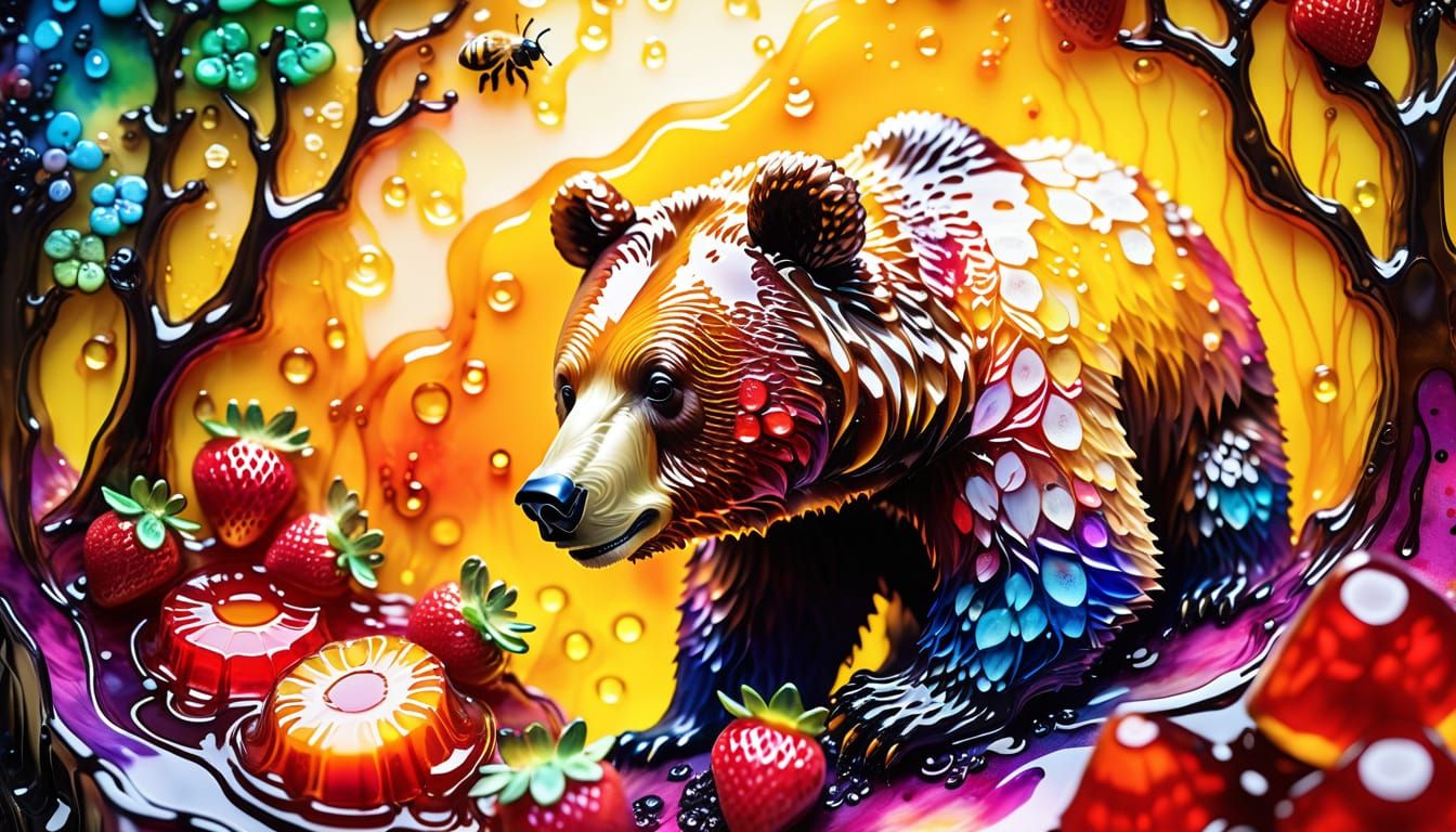 Strawberry Jello Bear Raids Beehive, Alcohol Ink