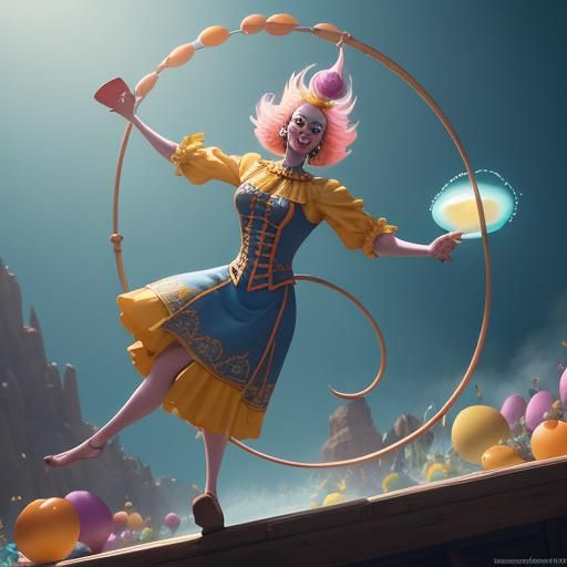 Whimsical Angry Egg Circus Performers in Concept Art Style