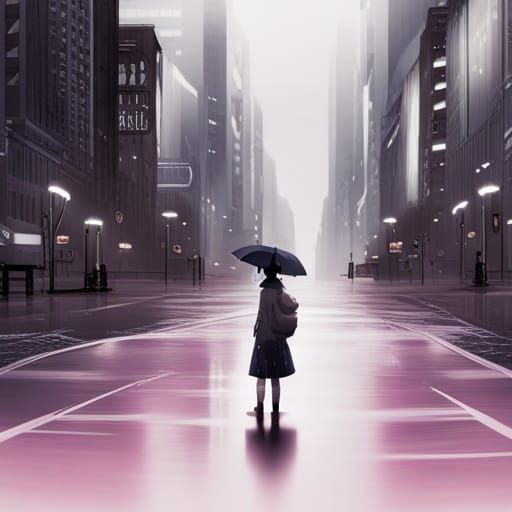 Girl in Rain, Studio Ghibli Anime Art