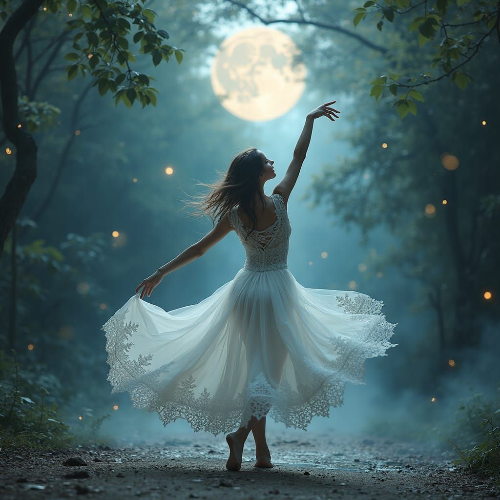 Ethereal Moonlight Dancer in Enchanted Forest