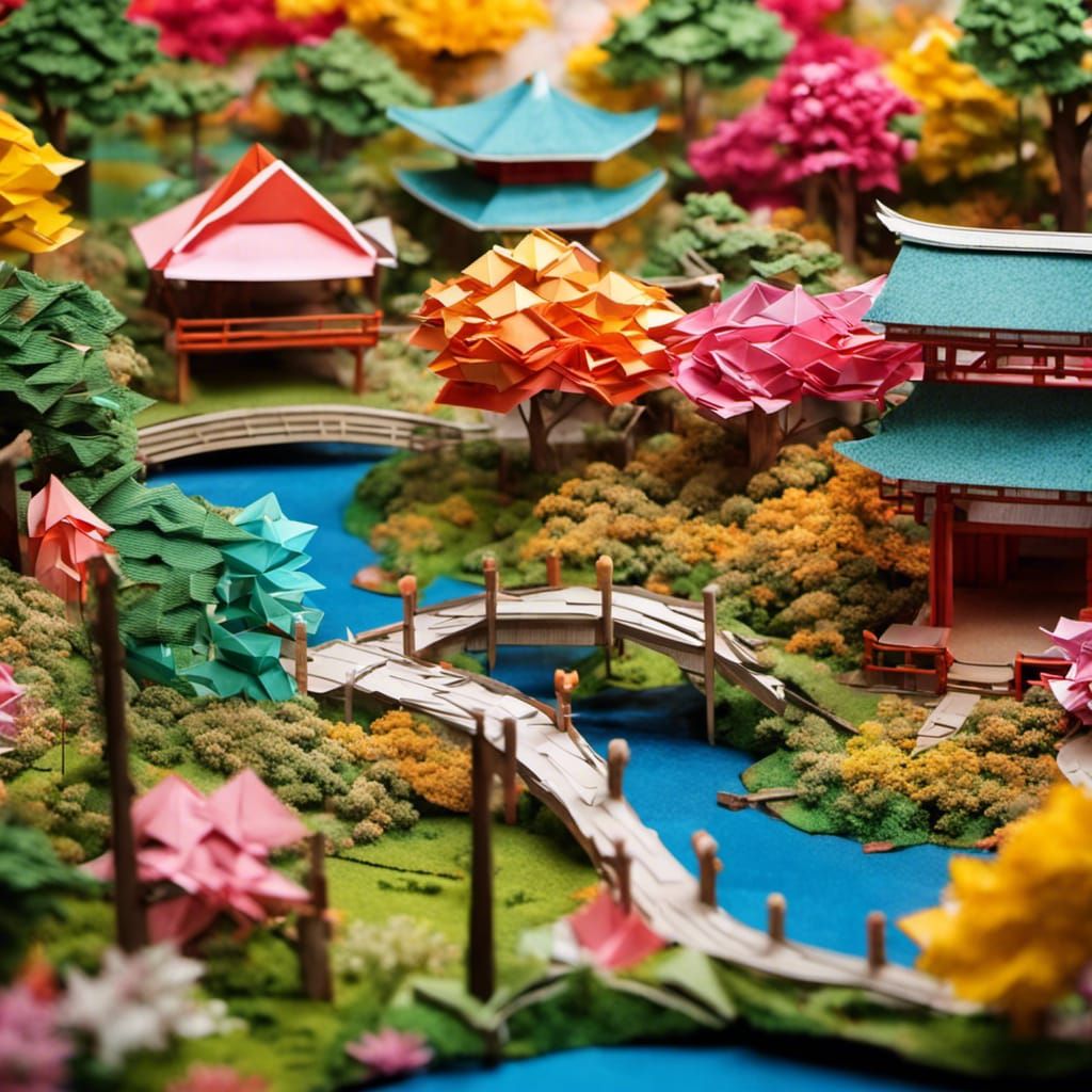 Origami Japanese Town with Origami Garden
