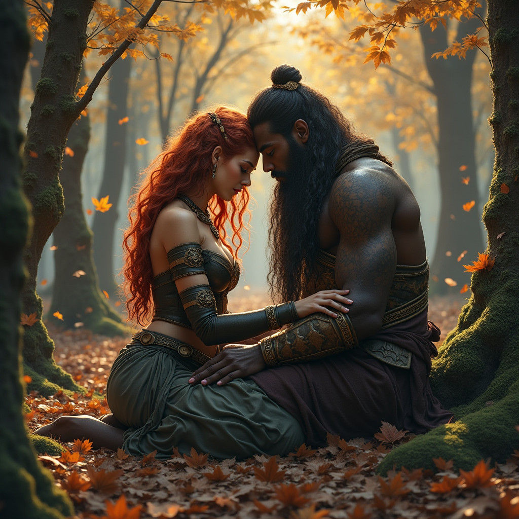 Forest Guardian: Woman and Shiva in Autumn Light