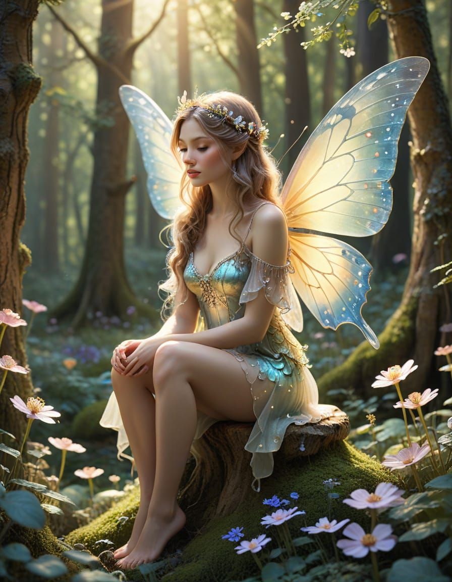 Whimsical Spring Fairy in a Forest Glade