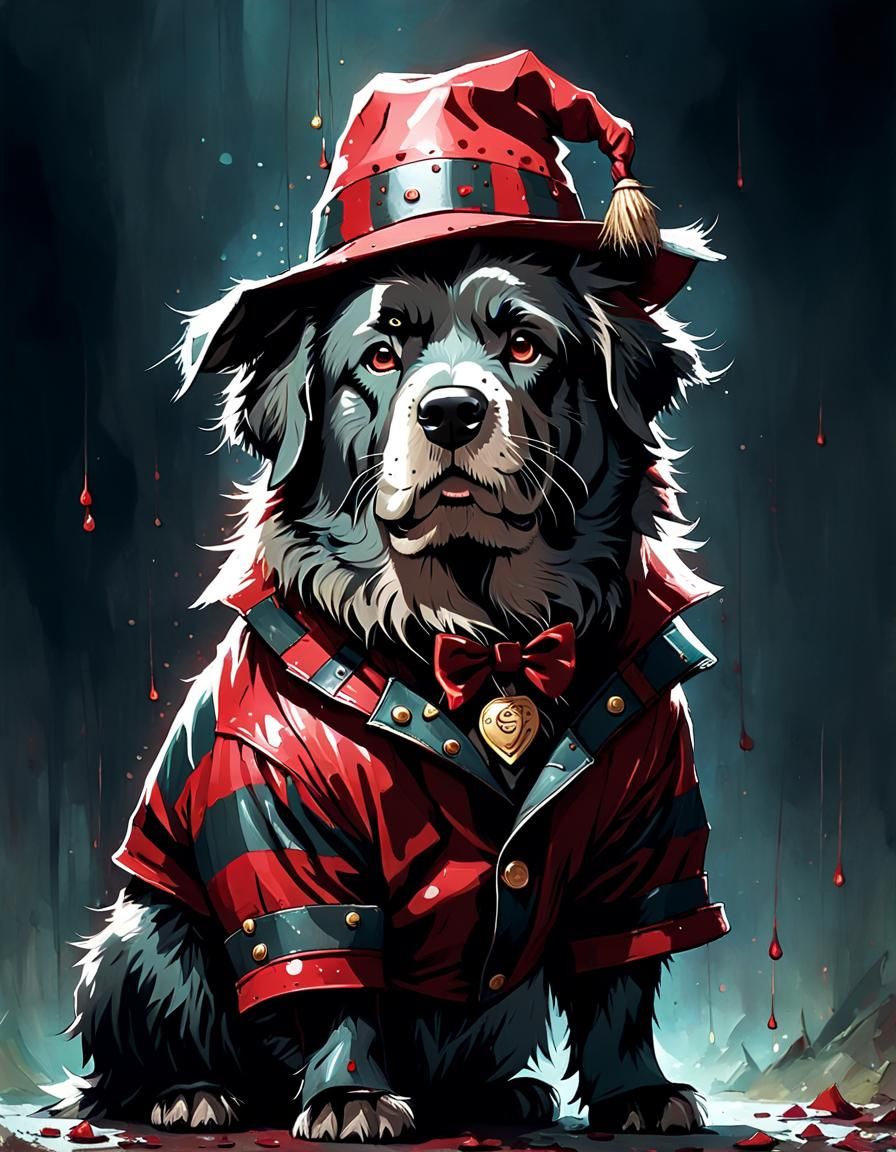 Newfoundland Dog as Freddy Krueger Digital Painting