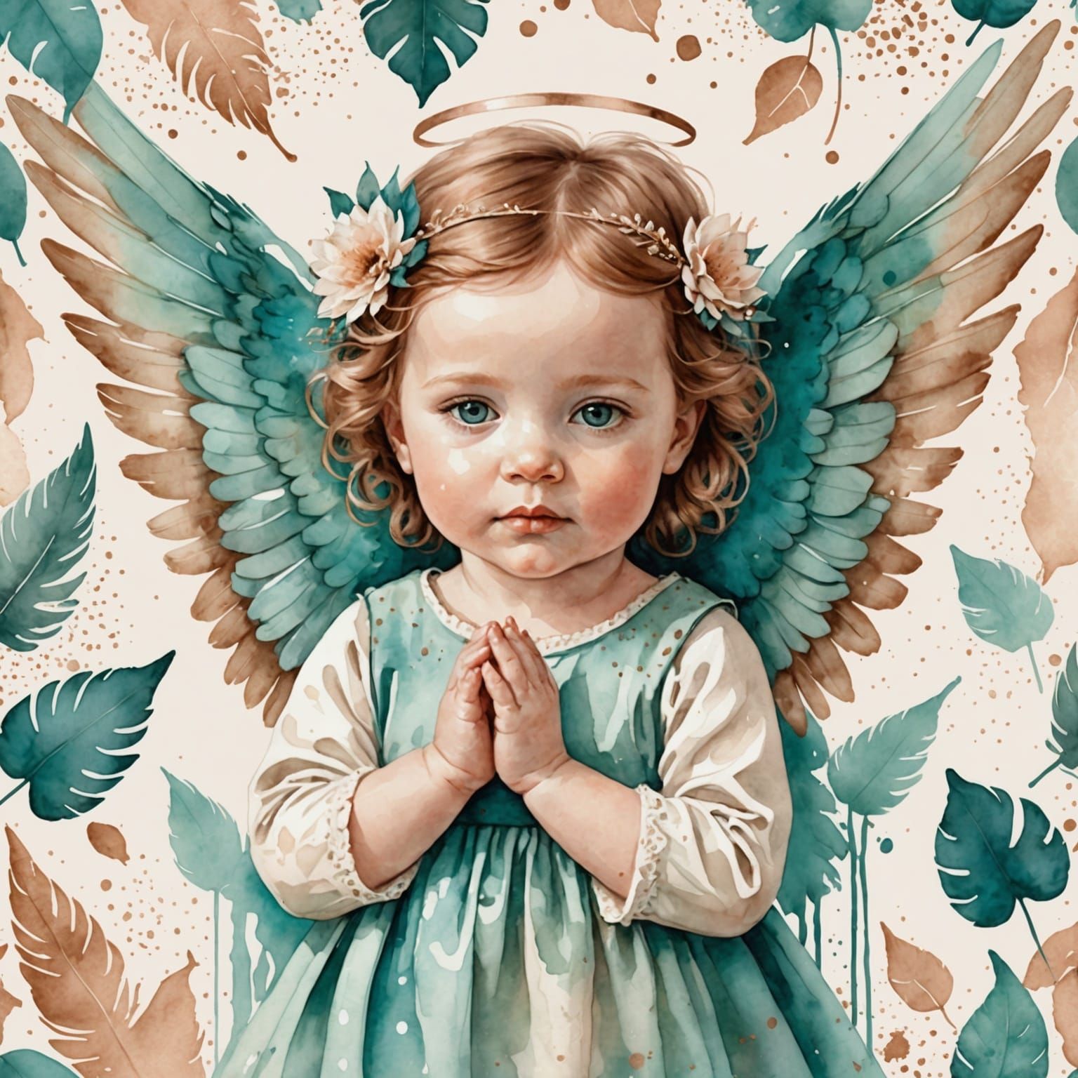 feathered angel-winged Doll in the style of Anne Geddes wate...