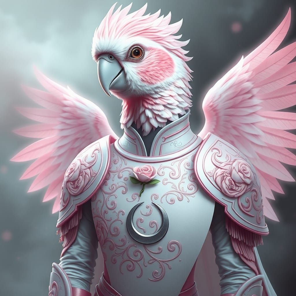 Parakeet Woman in Armor: Mystical Fantasy Portrait