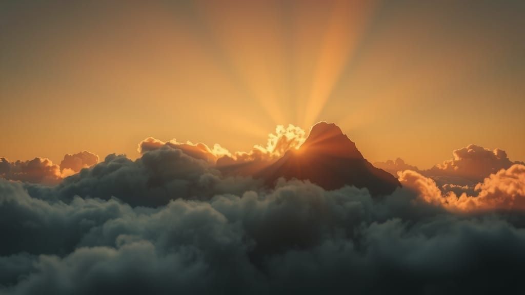 Mountain Peak with Crepuscular Rays and Dappled Light