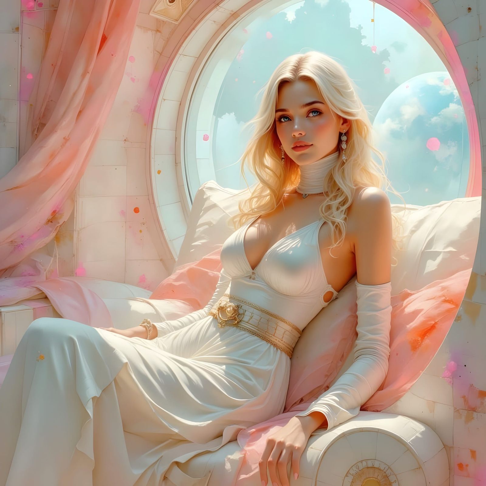 Smiling Galactic Woman in Spaceship, Hyperrealistic Digital ...