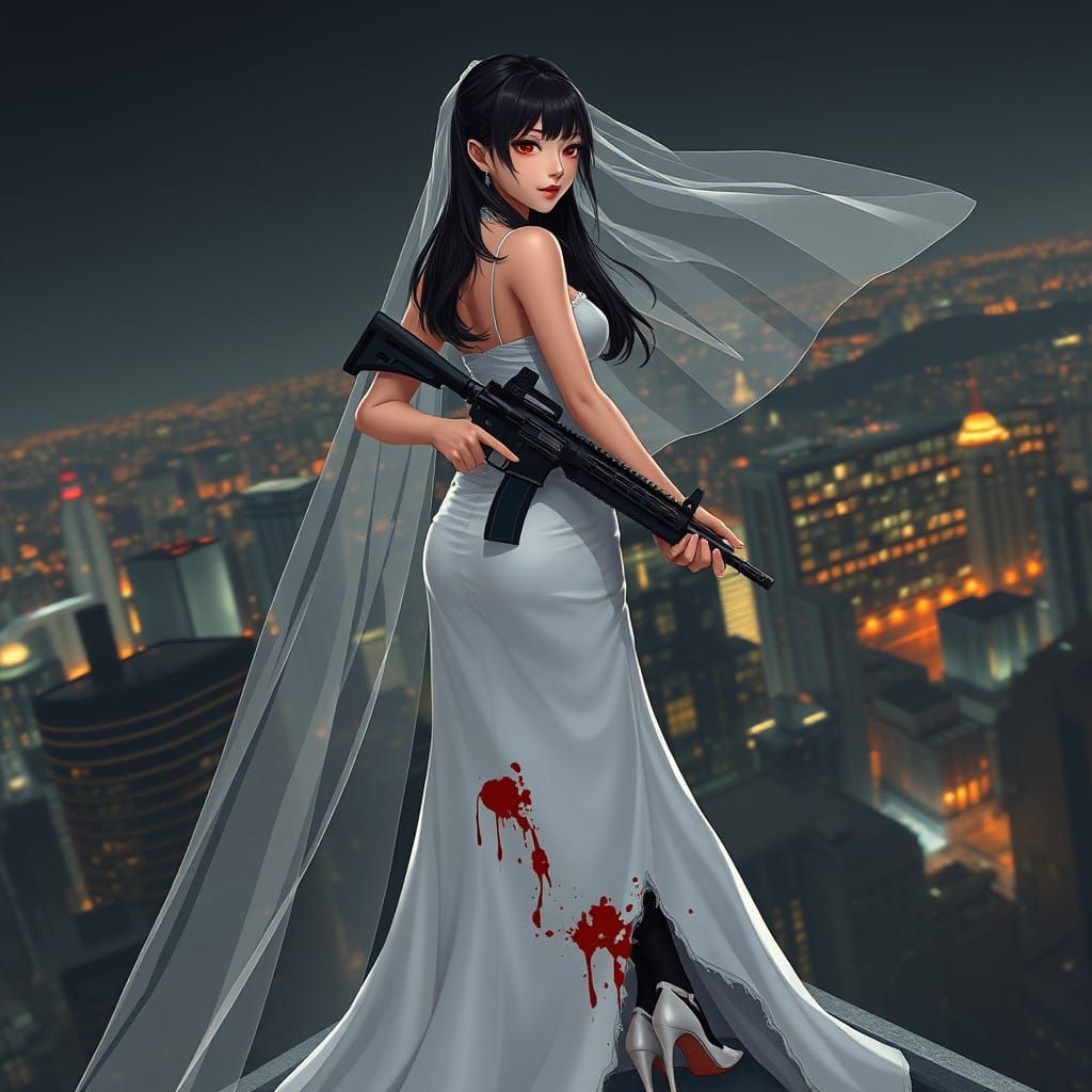 Savage Bride Takes Aim in Cyberpunk Skies