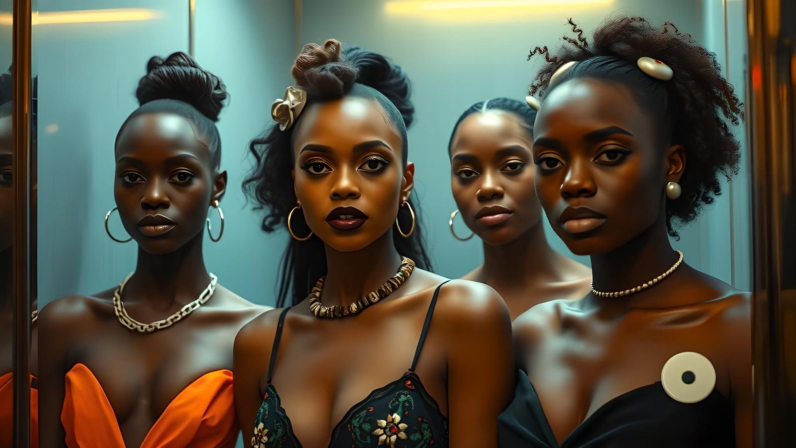 Vogue Models in Hotel Lift: Golden Age Portrait