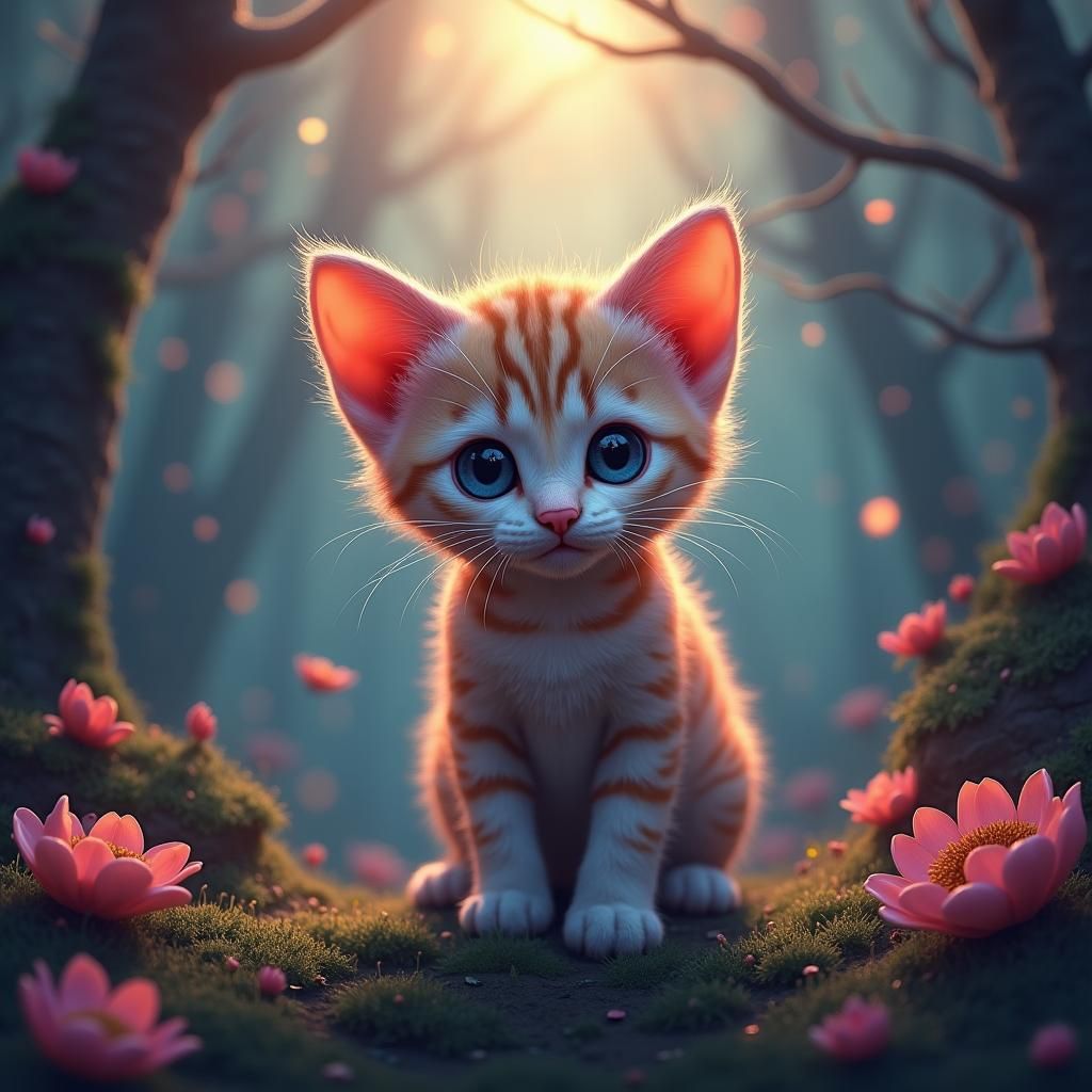 Hyper-Realistic Kitten in Mystical Forest