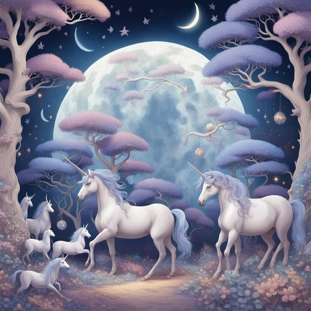 Ethereal Magical World with Unicorns in Periwinkle