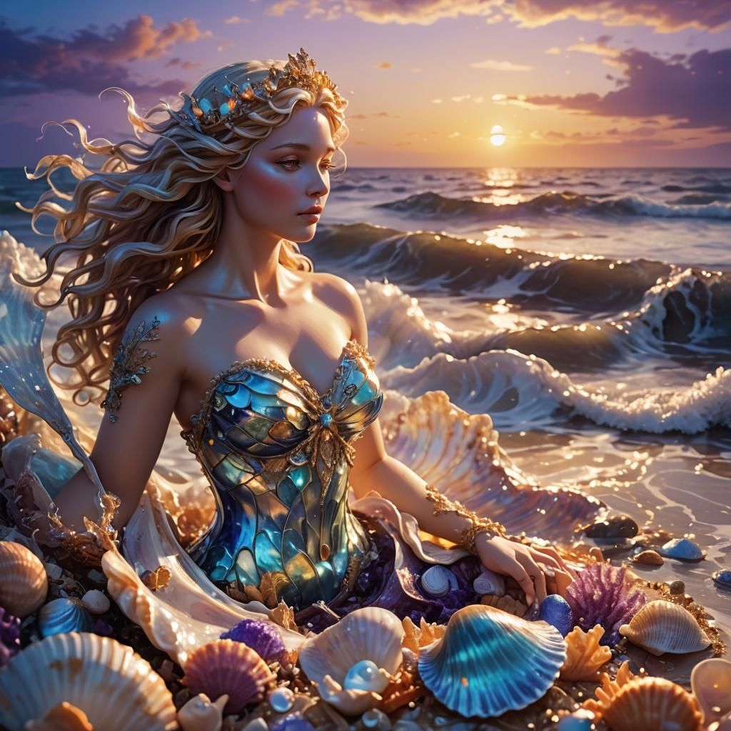 Aphrodite Emerges from Seashell: Fantasy Concept Art