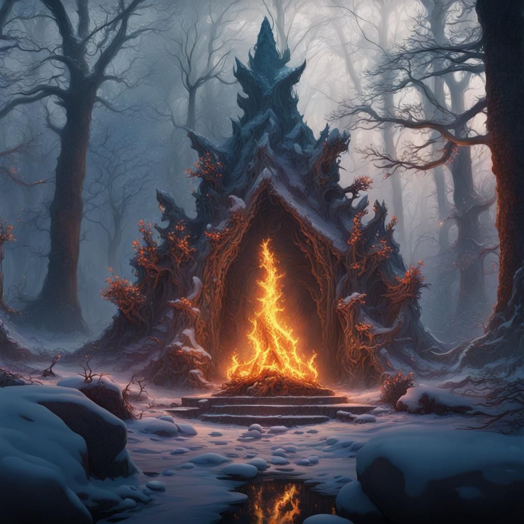 Winter Solstice Fire Ceremony: Detailed Fantasy Art