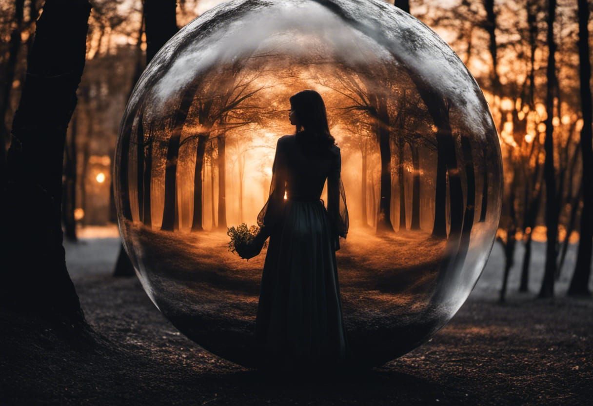 Woman Encased in Glass Sphere: Digital Art
