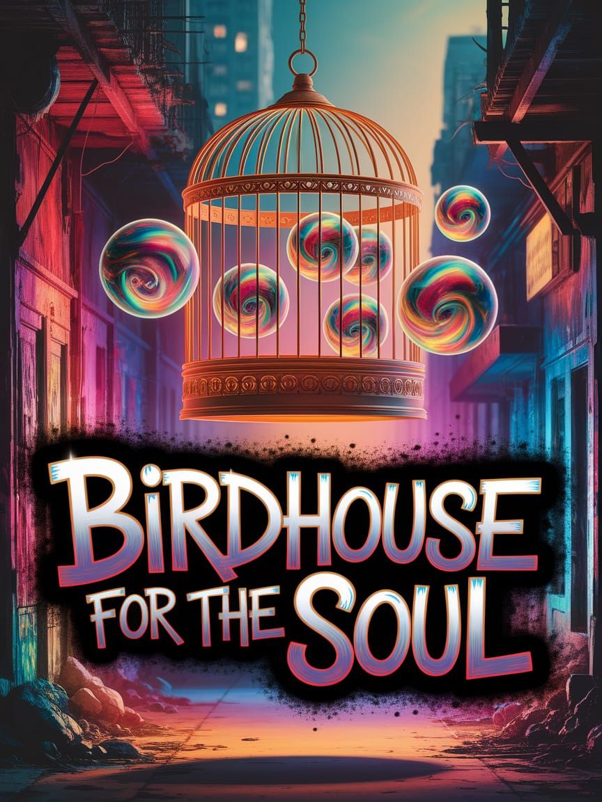 Surreal Birdcage with Psychedelic Bubbles in Urban Art